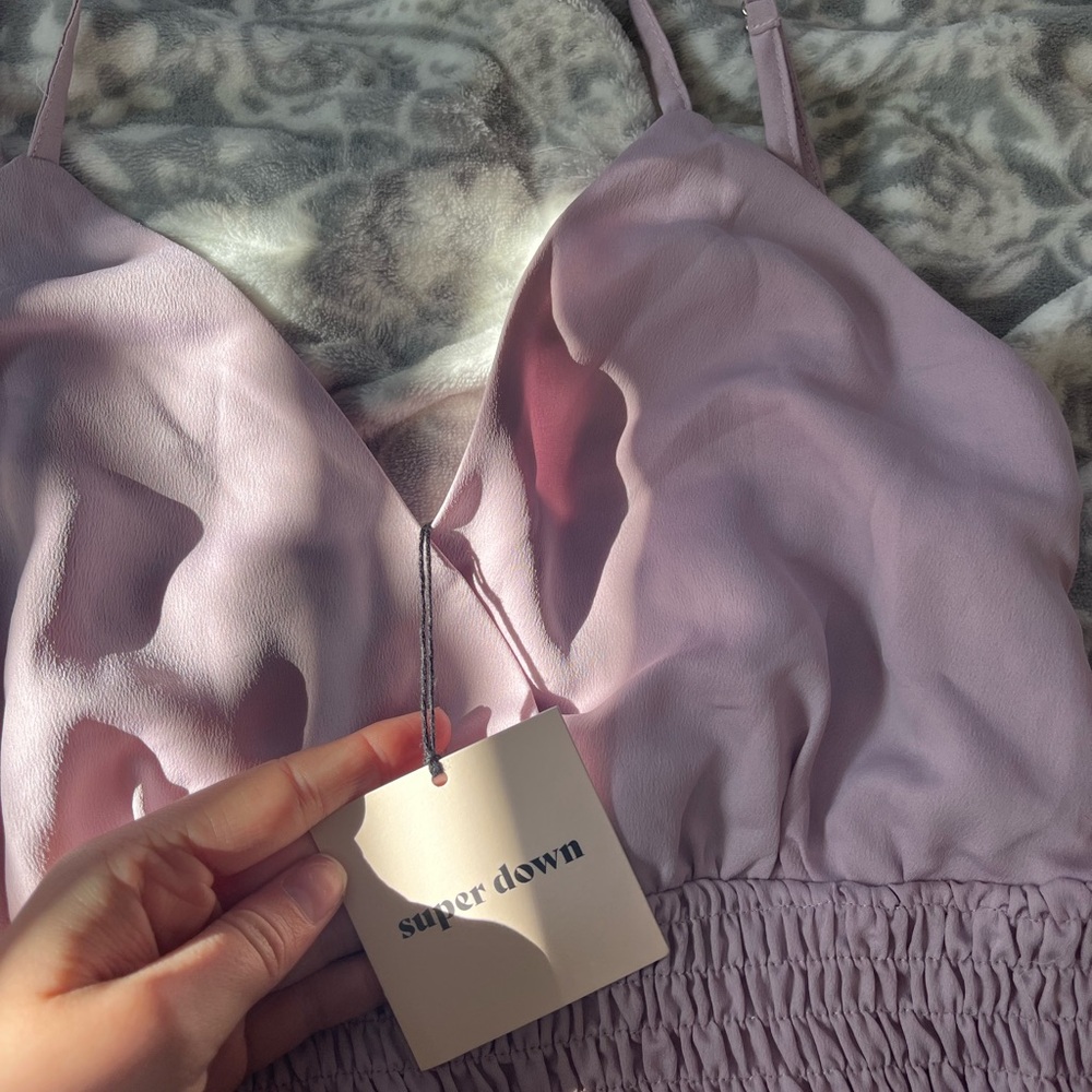 Lavender Ruched Mini Dress - Picture 2 of 4